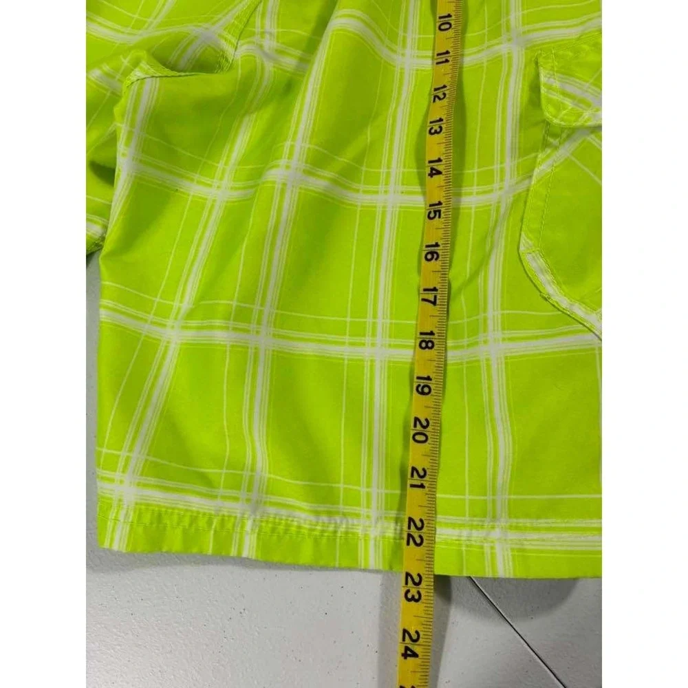 Hurley Board Shorts Mens 38 Neon Green Plaid Surf Swim Y2K Beach Skater Surfcore
